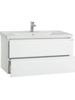 2-tlg. Waschplatz Waschtisch Drehtüren Silora XL in Weiß