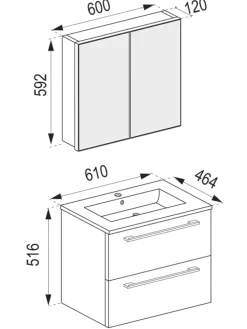 3-tlg. Waschplatz Waschtisch Badinos Schublade SC in Honig-Eiche