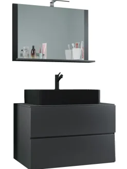 3-tlg. Waschplatz Waschtisch Lendas M Schublade in Anthrazit