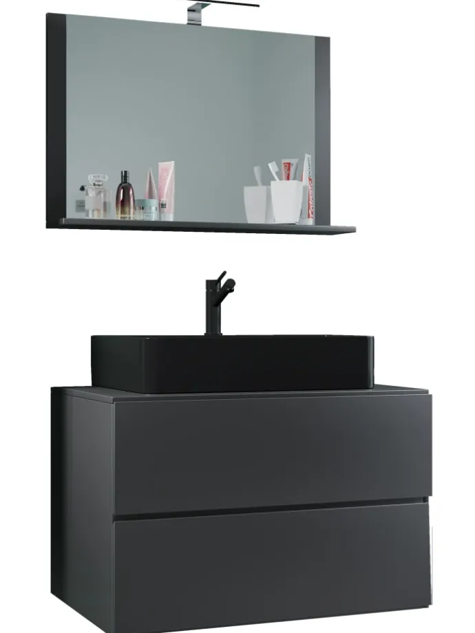 3-tlg. Waschplatz Waschtisch Lendas M Schublade in Anthrazit