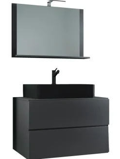 3-tlg. Waschplatz Waschtisch Lendas M Schublade in Anthrazit