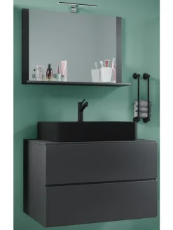 3-tlg. Waschplatz Waschtisch Lendas M Schublade in Anthrazit