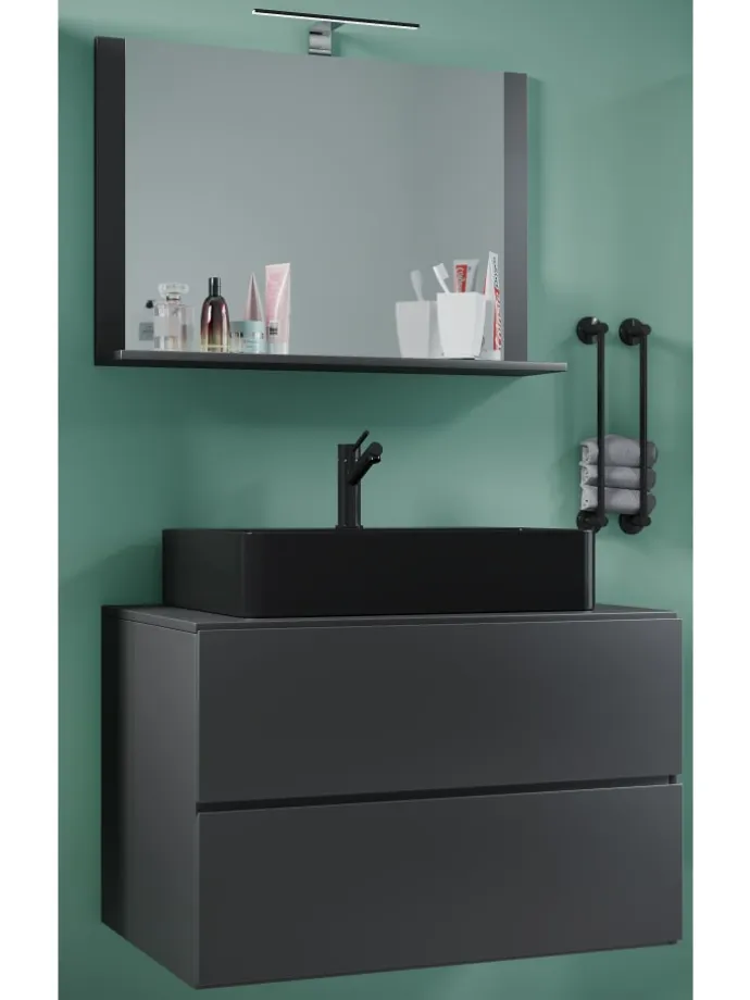 3-tlg. Waschplatz Waschtisch Lendas M Schublade in Anthrazit
