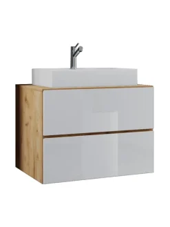 2-tlg. Waschplatz Waschtisch Lendas S Schublade in Honig-Eiche / Weiß