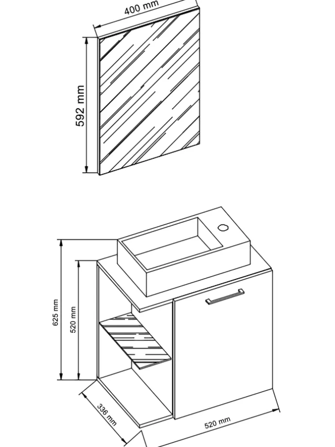 3-tlg Waschtisch Hausa Spiegel Toilette Schwarz in Honig-Eiche