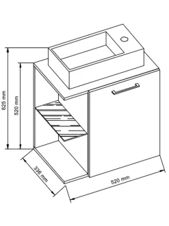 2-tlg Waschtisch Hausa Toilette schmal Schwarz in Honig-Eiche