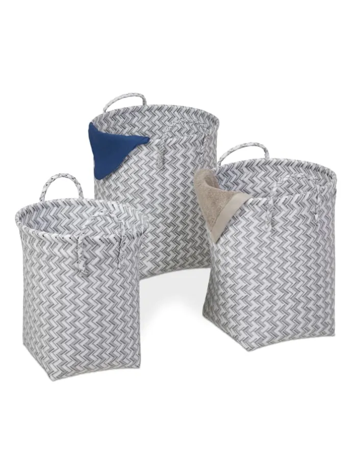 3tlg. Wäschekorb Set in Weiß/ Grau