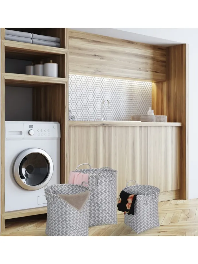 3tlg. Wäschekorb Set in Weiß/ Grau