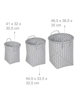 3tlg. Wäschekorb Set in Weiß/ Grau