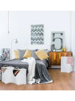 3tlg. Wäschekorb Set in Weiß/ Grau