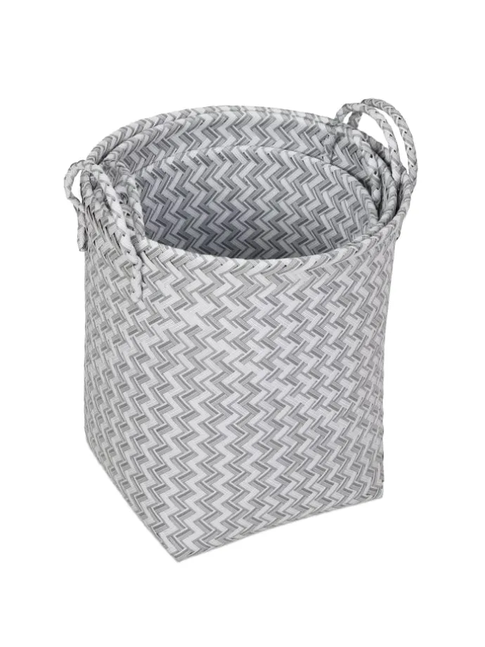 3tlg. Wäschekorb Set in Weiß/ Grau
