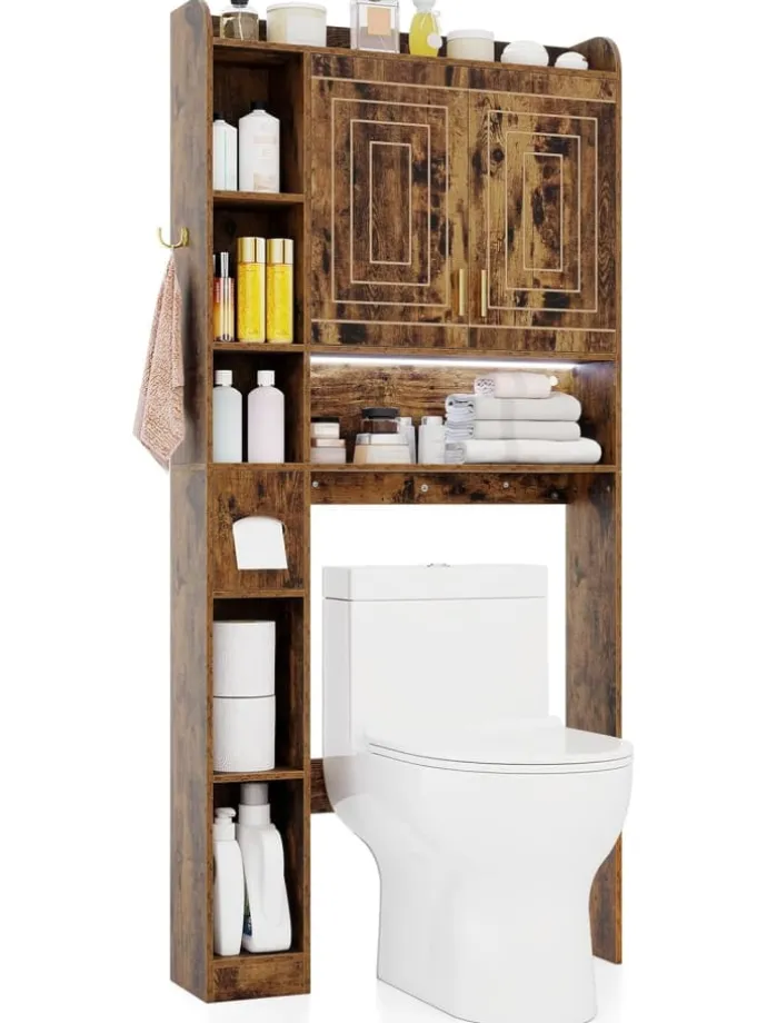 Toilettenregal mit Beleuchtung in Braun