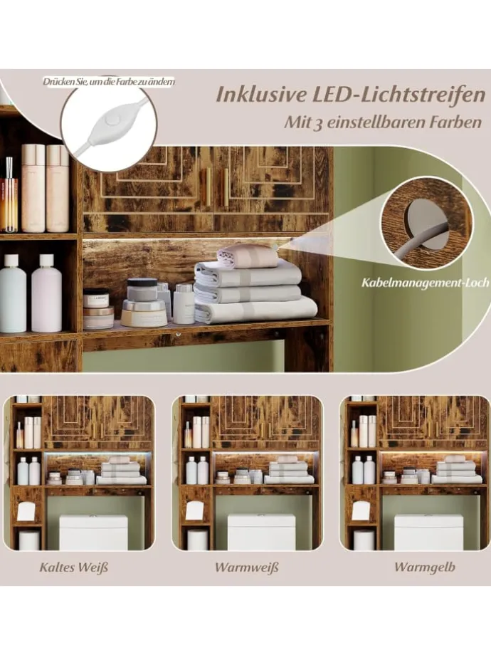 Toilettenregal mit Beleuchtung in Braun