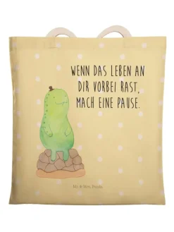 Tote Bag Schildkröte Pause mit Spruch in Gelb Pastell