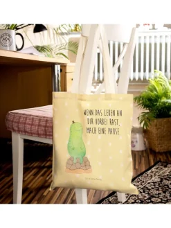Tote Bag Schildkröte Pause mit Spruch in Gelb Pastell