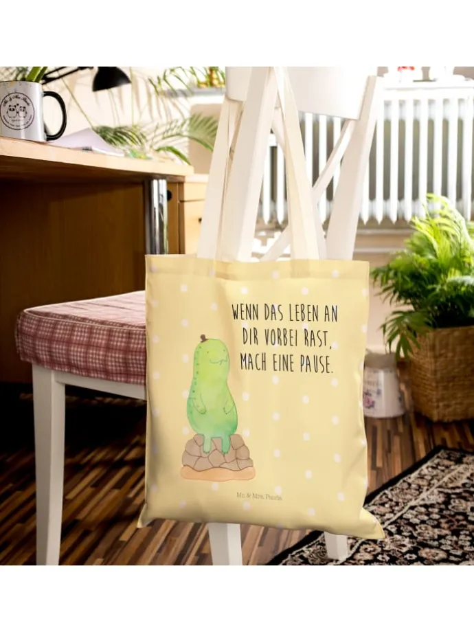 Tote Bag Schildkröte Pause mit Spruch in Gelb Pastell