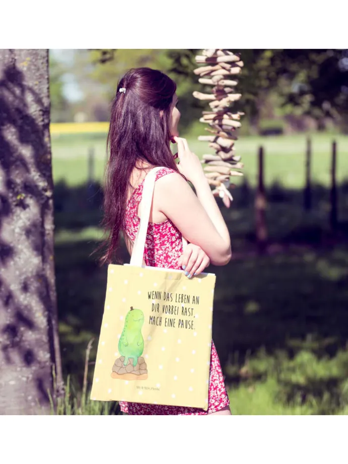 Tote Bag Schildkröte Pause mit Spruch in Gelb Pastell