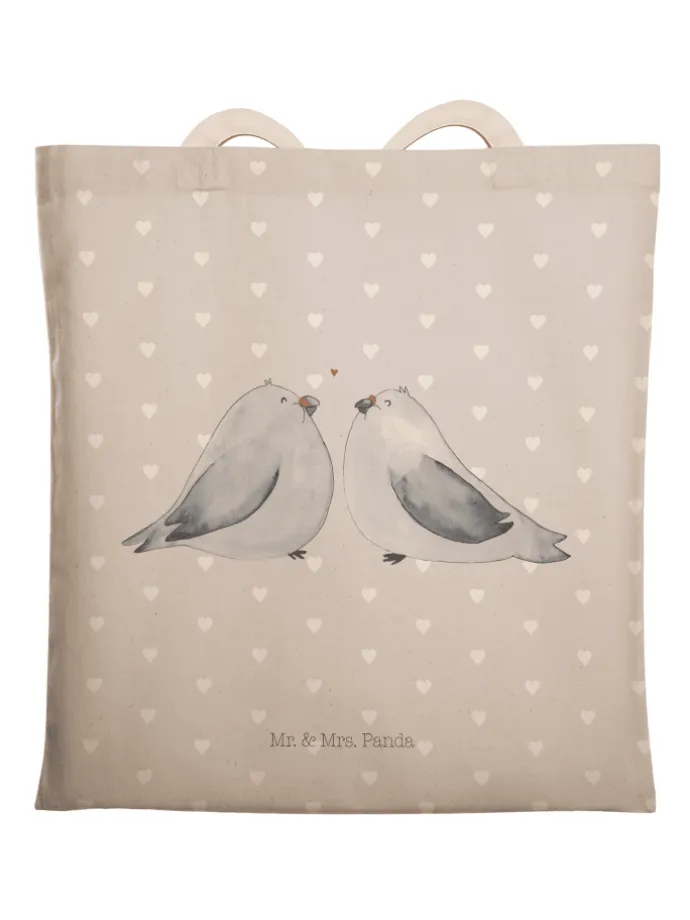Tote Bag Turteltauben Liebe ohne Spruch in Grau Pastell