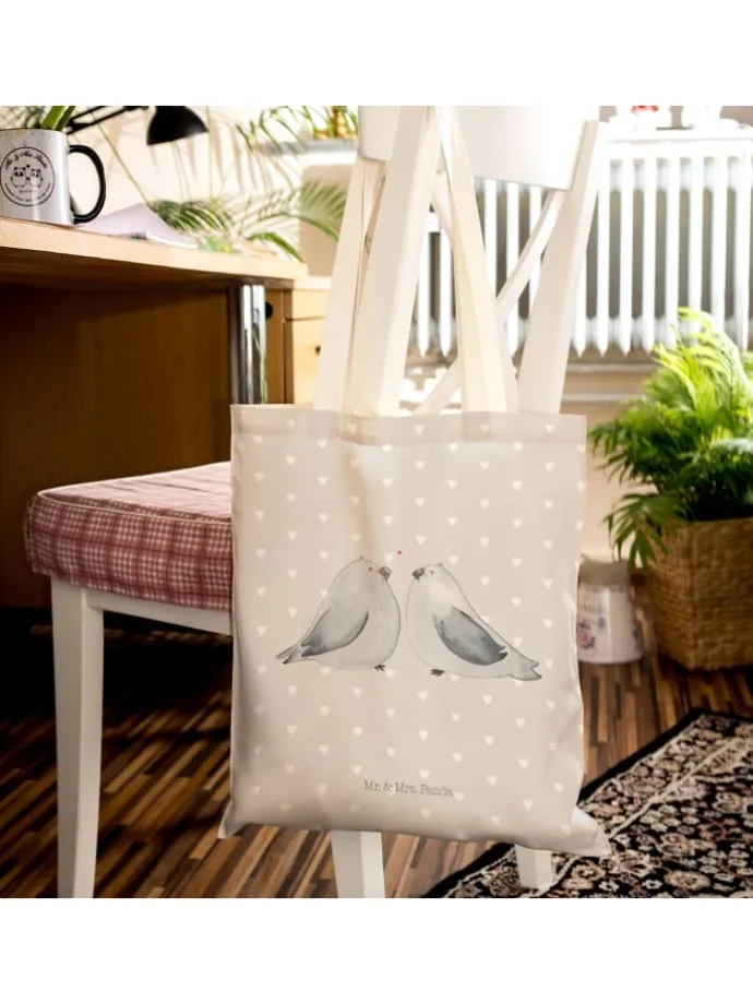 Tote Bag Turteltauben Liebe ohne Spruch in Grau Pastell