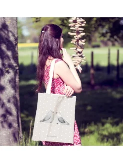 Tote Bag Turteltauben Liebe ohne Spruch in Grau Pastell