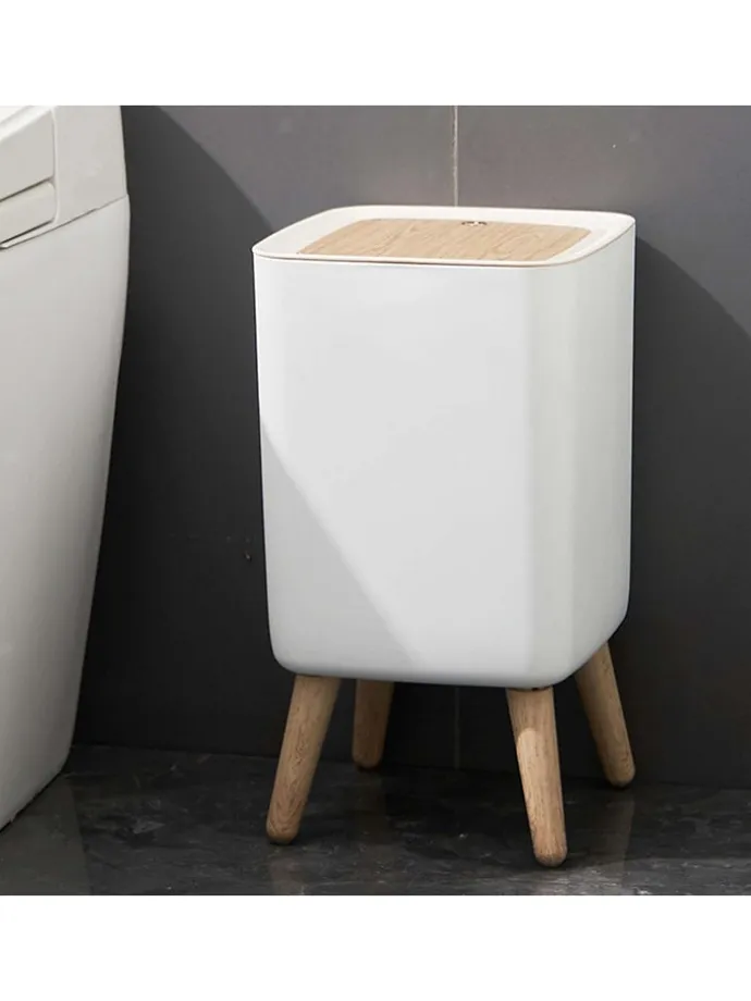 Touch-Mülleimer "Malmo" in Weiß/ Natur - 10 l