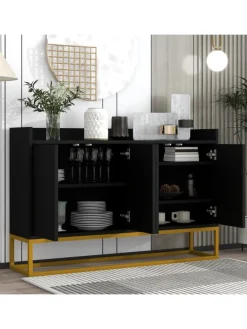 4-türiger griffloser Buffetschrank in Schwarz