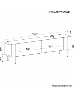TV-Regal ''Herman'' in Weiß - (B)160 x (H)45,6 x (T)31,4 cm