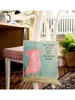 Umhängetasche Axolotl Glücklich Design mit Spruch in Weiß