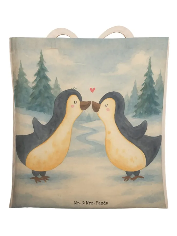 Umhängetasche Pinguine Kuss Design ohne Spruch in Weiß