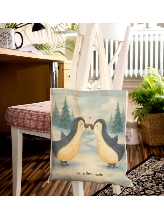 Umhängetasche Pinguine Kuss Design ohne Spruch in Weiß