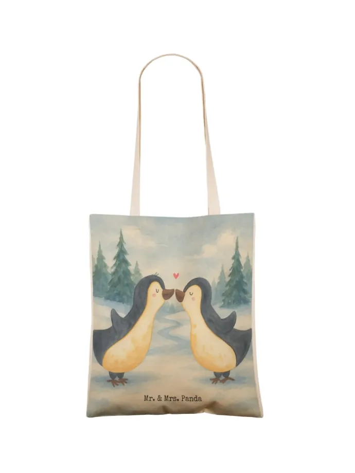 Umhängetasche Pinguine Kuss Design ohne Spruch in Weiß