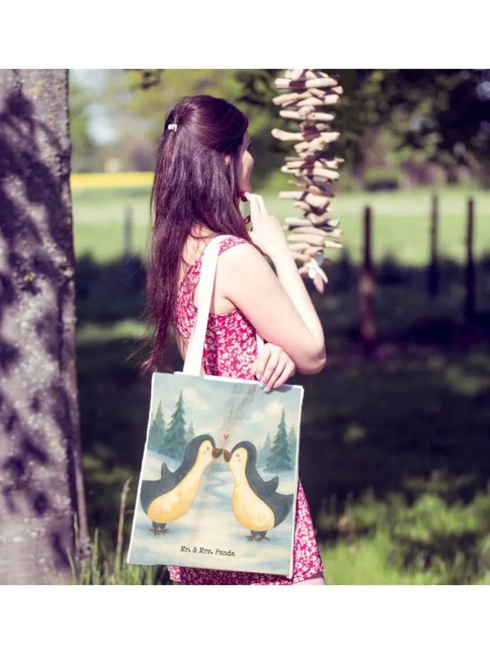 Umhängetasche Pinguine Kuss Design ohne Spruch in Weiß