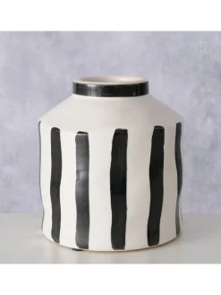 Vase ''Prymus'' in Weiß/ Schwarz - (H)14 x Ø 13 cm