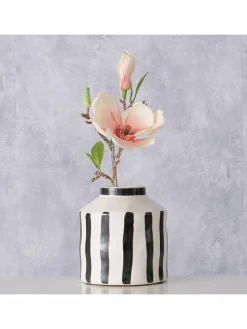 Vase ''Prymus'' in Weiß/ Schwarz - (H)14 x Ø 13 cm