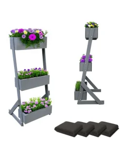 Vertikalbeet Hochbeet 3 Etagen Holz in Grau