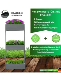 Vertikalbeet Hochbeet 3 Etagen Holz in Grau