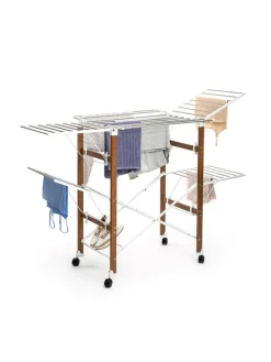 Vertikaler klappbarer Wäscheständer in Silber/ Braun - (H)129 cm