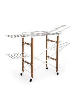 Vertikaler klappbarer Wäscheständer in Silber/ Braun - (H)129 cm