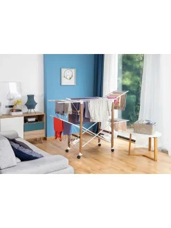 Vertikaler klappbarer Wäscheständer in Silber/ Braun - (H)129 cm