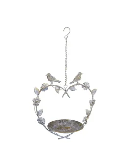 Vogelbad zum hängen aus Metall - Herz in antikgrau - rost