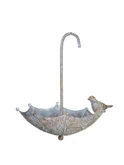 Vogelfutterstelle - Regenschirm - Metall in antikgrau - rost