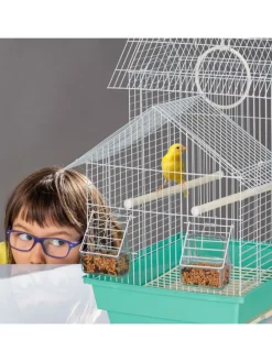 Vogelkäfig in Hellblau/Mintgrün - (B)42,5 x (H)50 x (T)33 cm