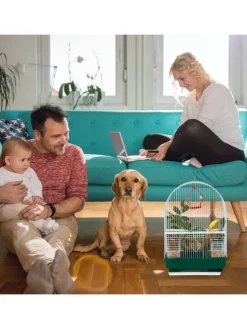 Vogelkäfig in Weiß/Grün - (B)34,5 x (H)49,5 x (T)28 cm