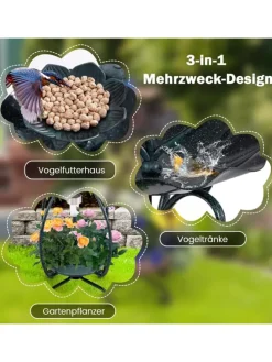 Vogeltränke mit Solarleuchte in Grün