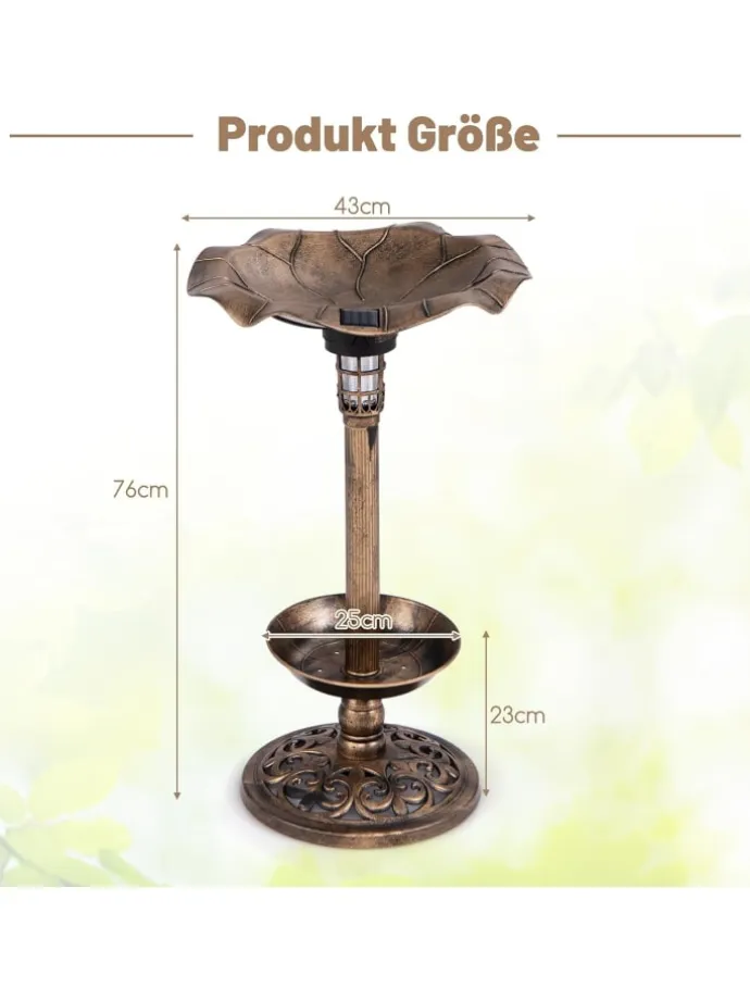 Vogeltränke mit Solarleuchte in Bronze