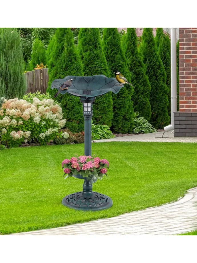 Vogeltränke mit Solarleuchte in Grün