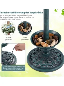 Vogeltränke mit Solarleuchte in Grün