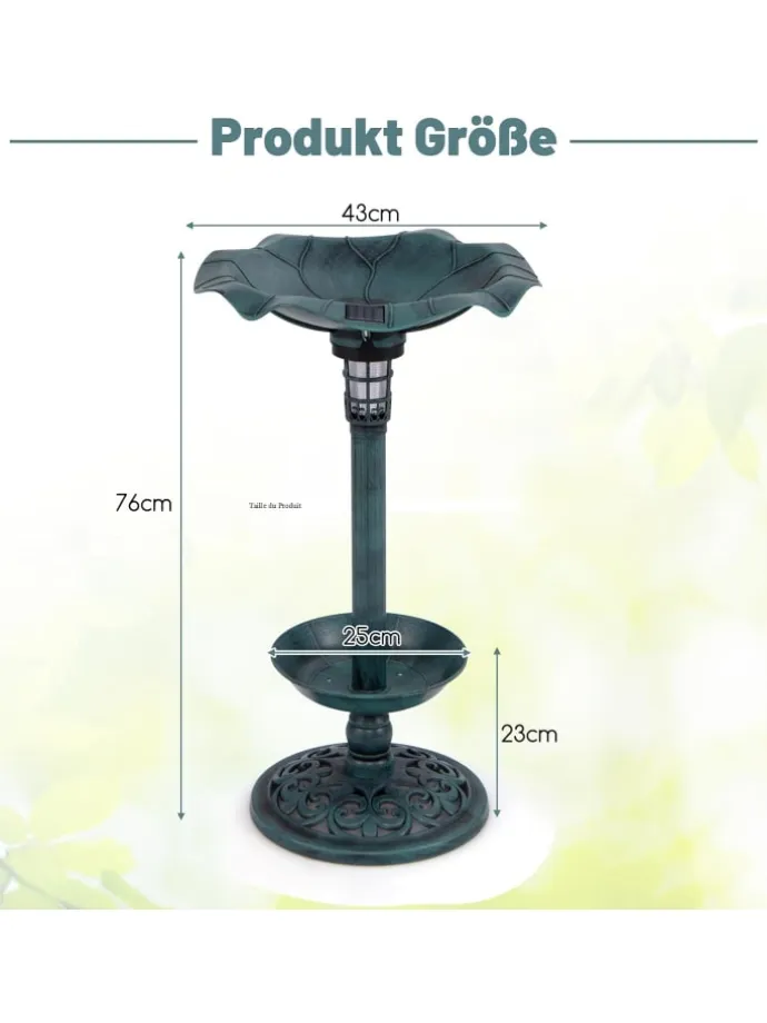 Vogeltränke mit Solarleuchte in Grün