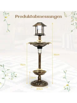 Vogeltränke mit Solarleuchte in Bronze