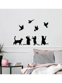 Wanddekor "Birds Playing With Cats" - (B)110 x (H)79 cm